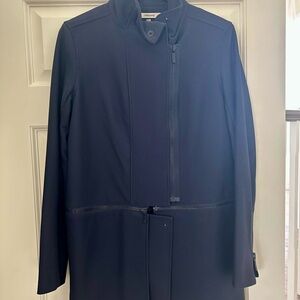 J Brand Navy 2-way Trench or cropped style Coat with Asymmetrical Closure